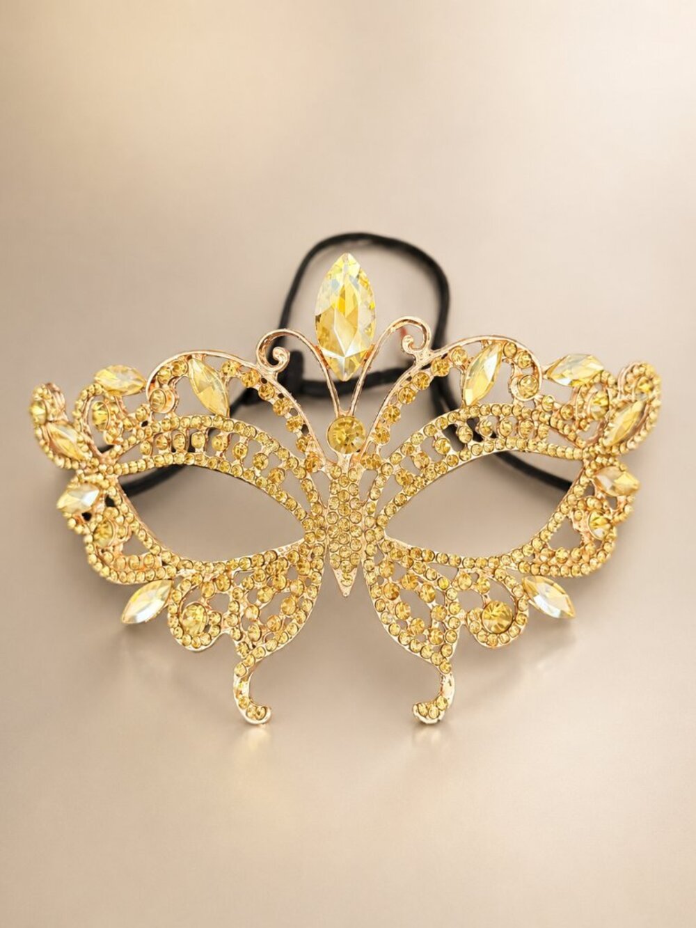 Gold Butterfly Masquerade Mask, Yellow Crystal Eye Mask for Mardi Gras